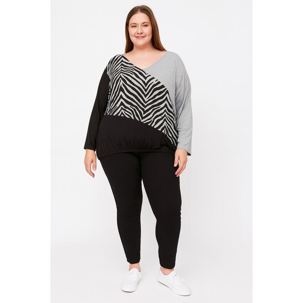 Absolutely Famous 3X Zebra Colorblock‎ Knit Top NWT